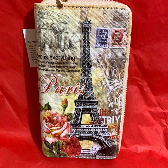 Unlisted Handbags - Zip Around Wallet Cream Paris Eiffel Tower Roses